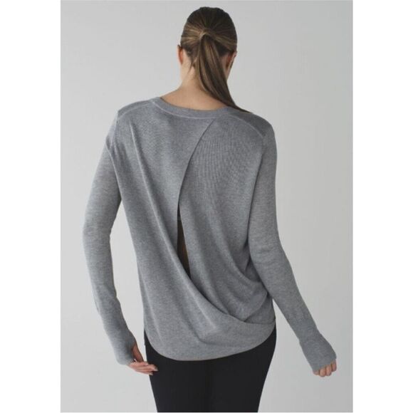 Lululemon grey gray open back merino sweater 6 Bring it back bend cashmere - Picture 3 of 7